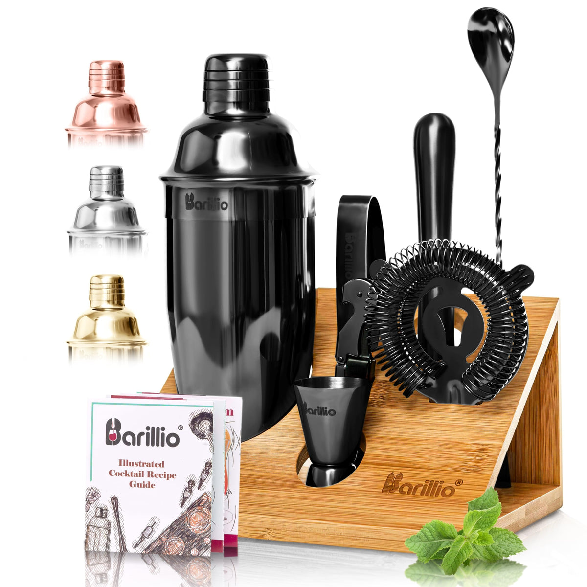 Barillio Black Bartender Kit shaker: durable stainless steel for consistent, smooth shakes at home.