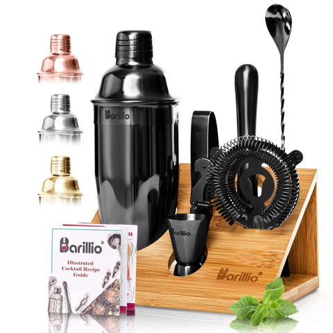 Barillio Black Bartender Kit shaker: durable stainless steel for consistent, smooth shakes at home.