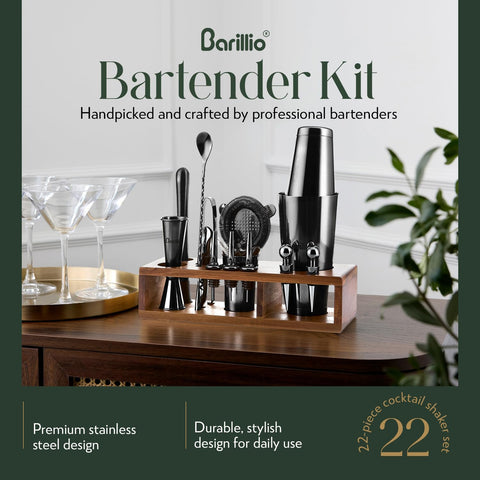 Barillio Black Bartender Kit shaker supports pro-grade mixing and smooth pours.