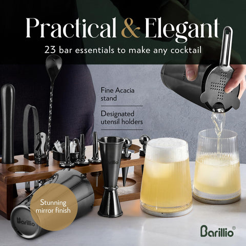 Barillio Black Bartender Kit strainer ensures clean, smooth pours.