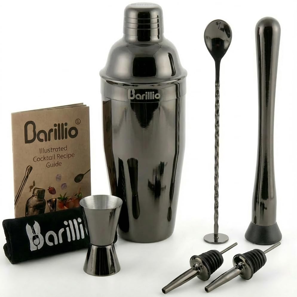 Barillio black mirror 24oz shaker for effortless at-home cocktail shaking.