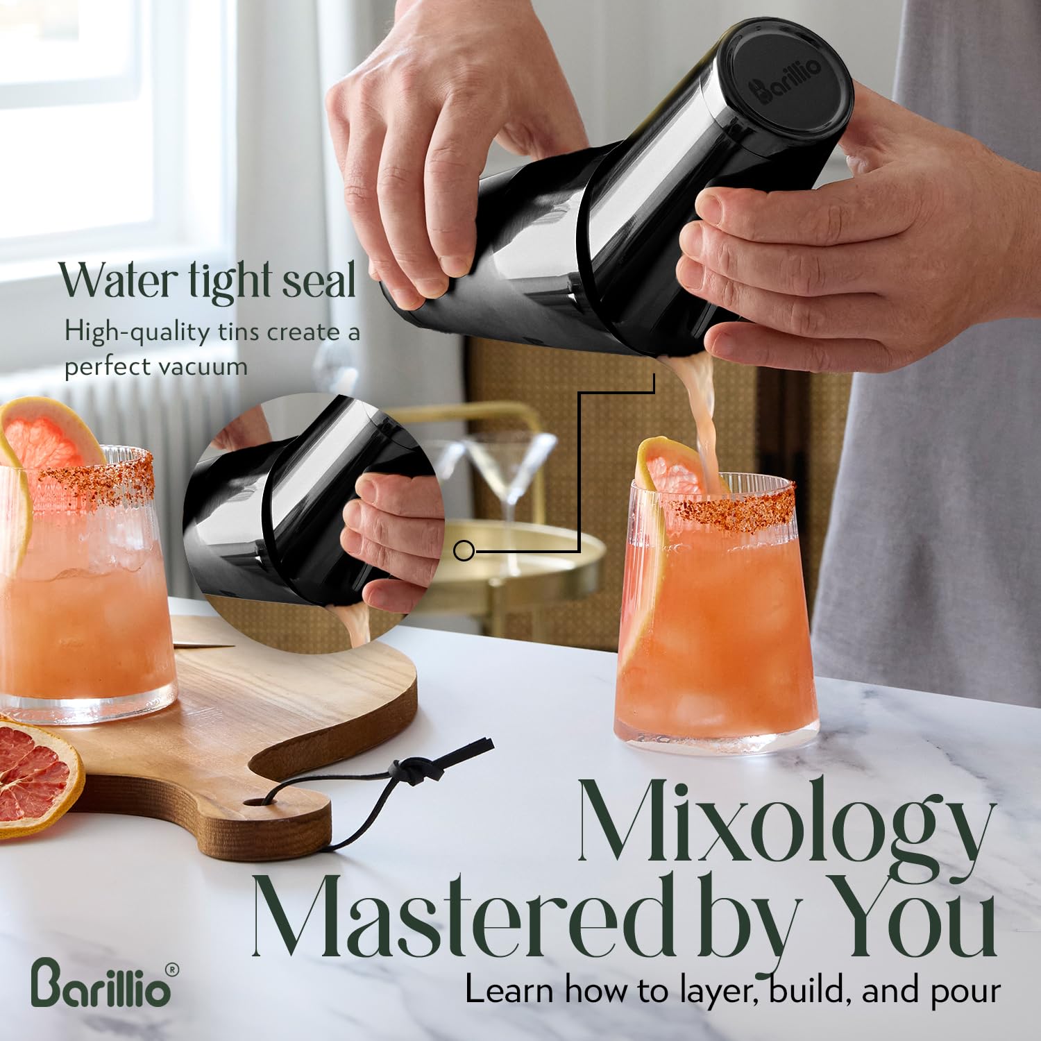 Barillio cocktail recipe booklet guiding creative home mixes.