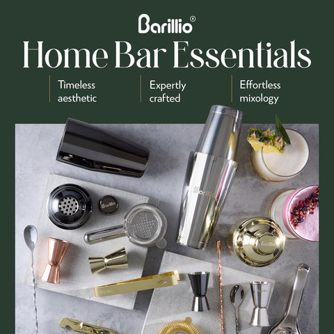 Barillio compact bartending collection complements a stylish, organized home bar.