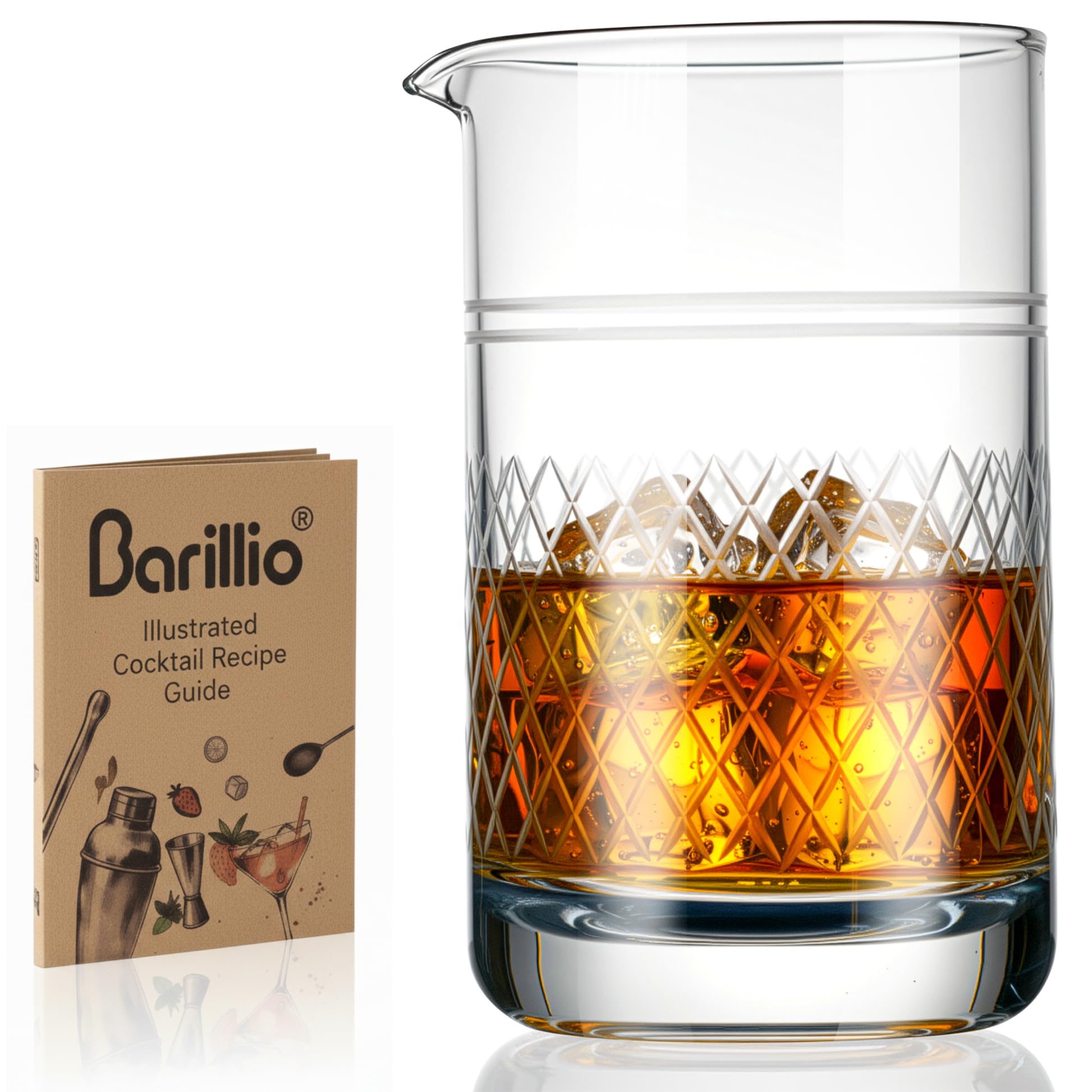 Barillio crystal mixing glass 20oz with diamond-etched clarity for silky cocktails.