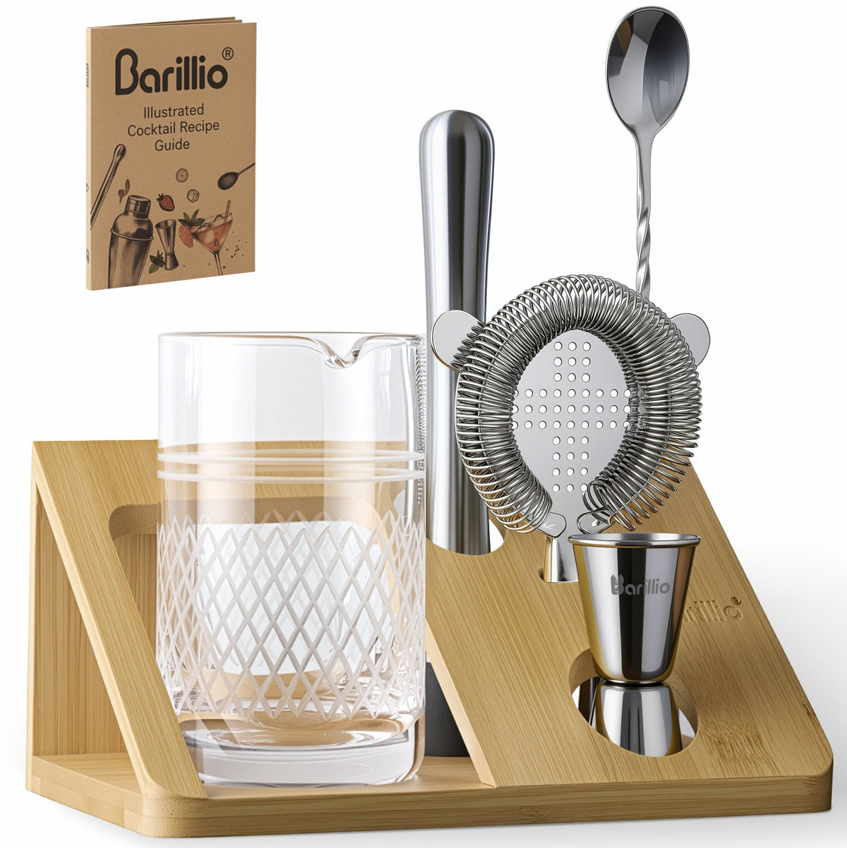 Barillio crystal mixing glass for precise stirring and enhanced texture.