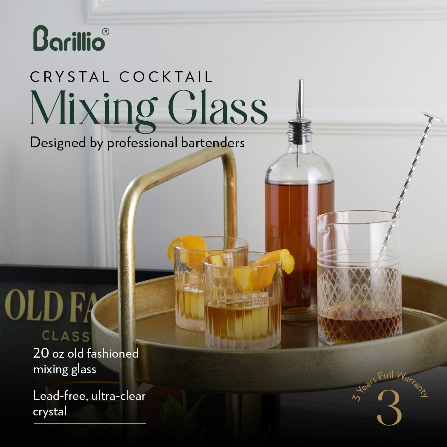 Barillio etched lattice pattern offers grip and style in home bars.