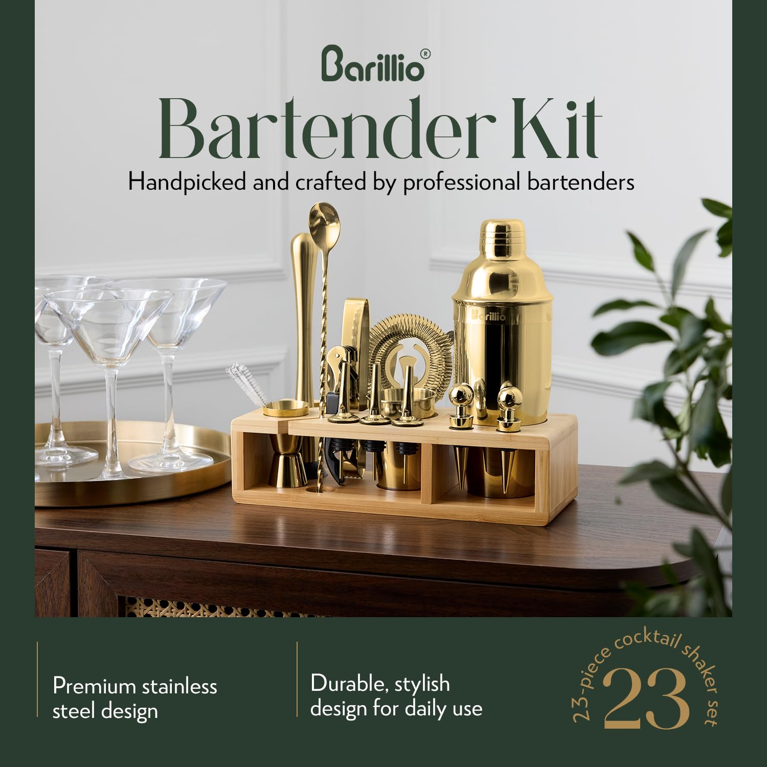 Barillio Gold Cocktail Shaker with premium finish for stylish mixing.