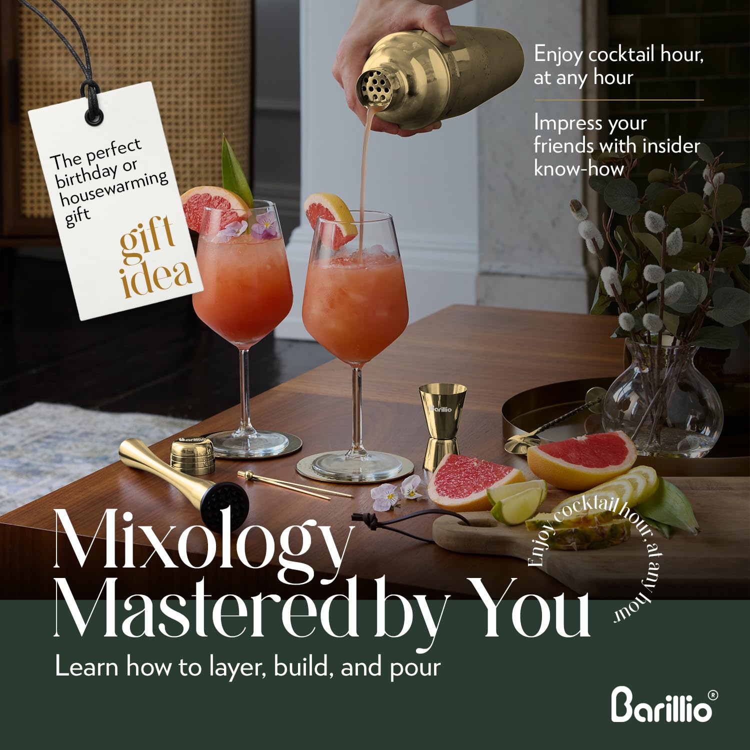 Barillio Gold Mixology Kit: two speed pourers for controlled, spill-free pours