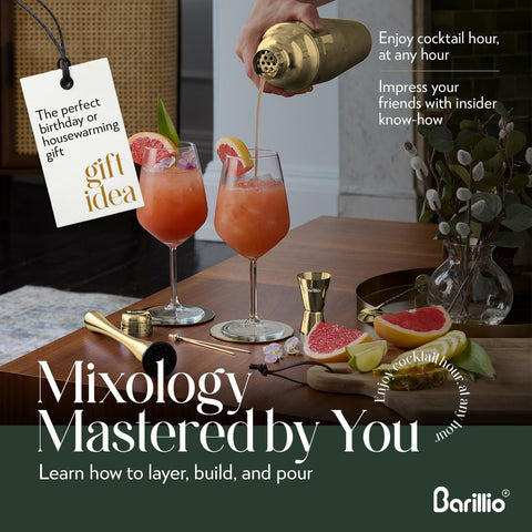 Barillio Gold Mixology Kit: two speed pourers for controlled, spill-free pours