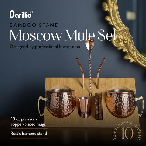 Barillio metal straws and coasters complement the copper cups