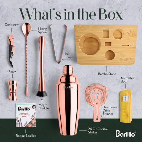 Barillio rose gold mixer spoon gleams for precise stirring and balanced flavors
