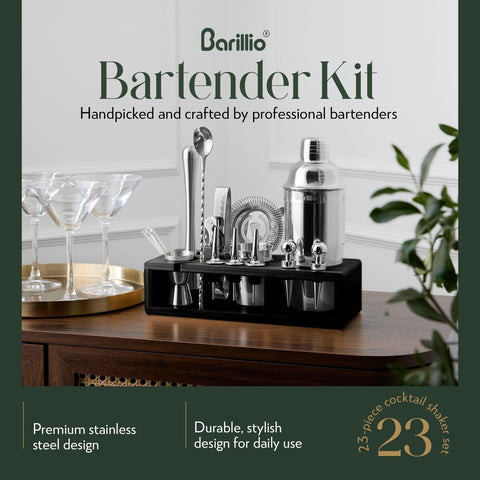 Barillio stainless steel cocktail shaker ready for everyday bar use.