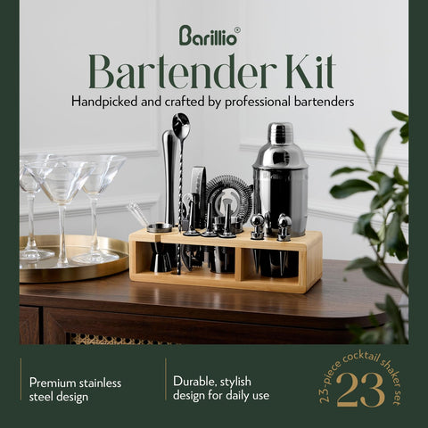 Barillio stainless-steel cocktail shaker, durable tool for everyday drink making.
