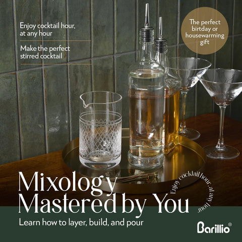 Barillio tall-profile mixing glass leaves space for ice and aroma.