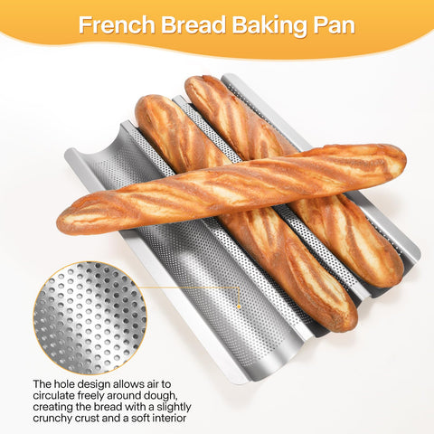 Barlket baguette pan with three loaves demonstrates high-capacity baking.