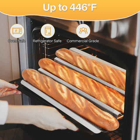 Barlket baguette pan carbon steel construction for durability and even heat.