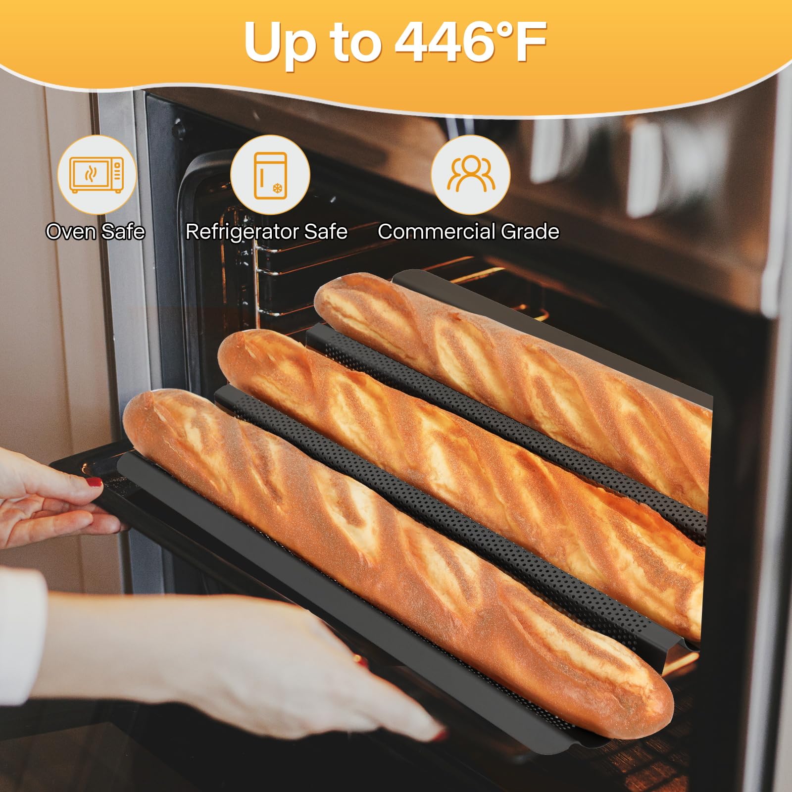 Barlket baguette pan couche-proofing in use aids uniform dough rise.