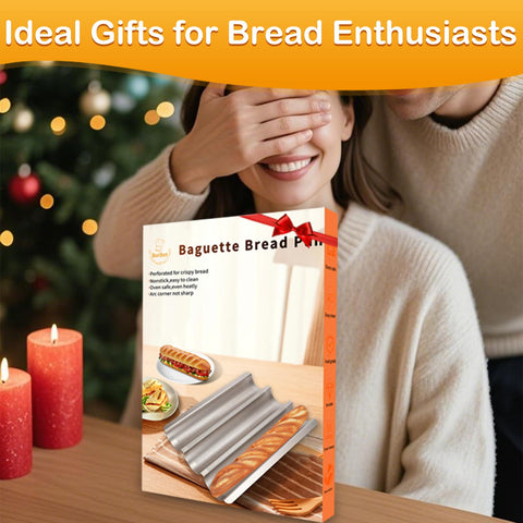 Barlket baguette pan nonstick coating enables easy release and quick cleanup.