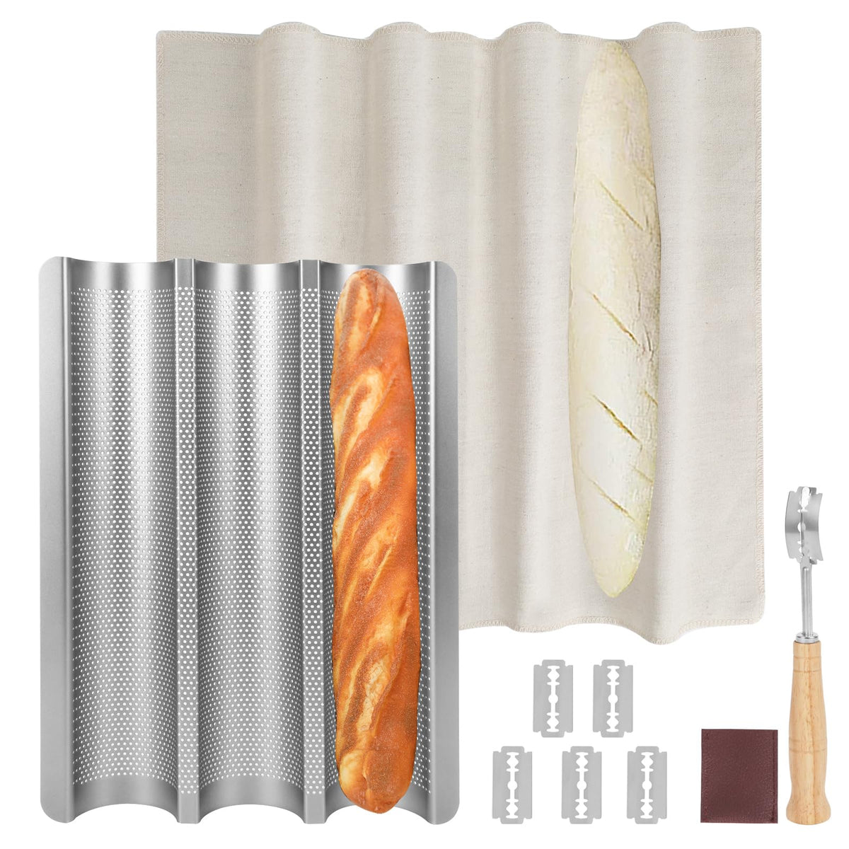 Barlket baguette pan perforated design shows even air flow for crispy crusts.