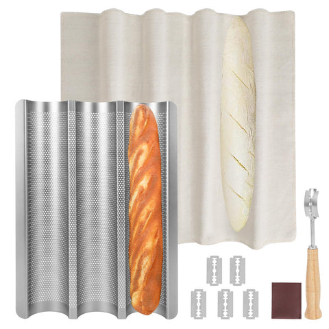 Barlket baguette pan perforated design shows even air flow for crispy crusts.