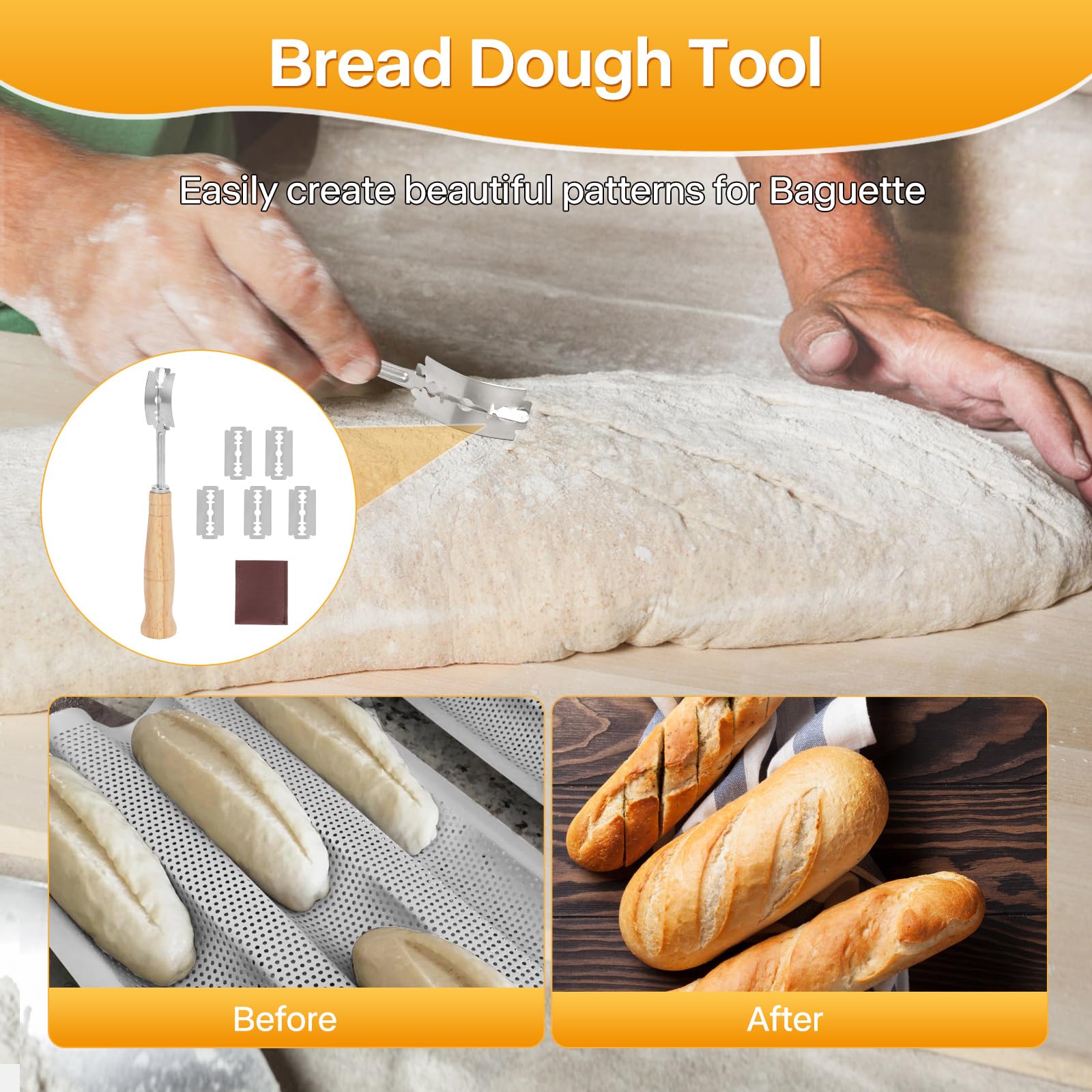 Barlket baguette pan wide handles for secure grip during use.