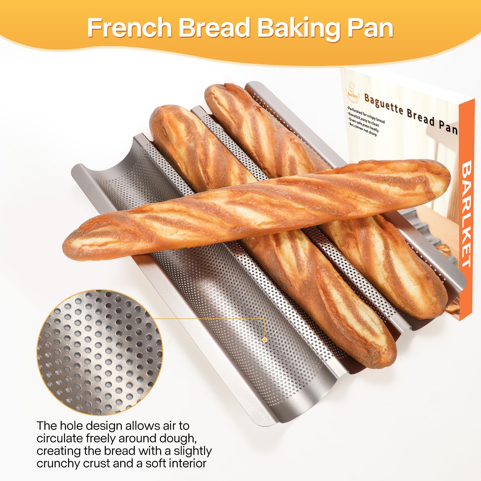 Barlket baguette pan wide handles for secure handling