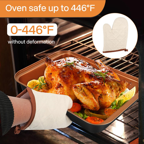 Barlket cookie sheet with nonstick coating for easy food release.