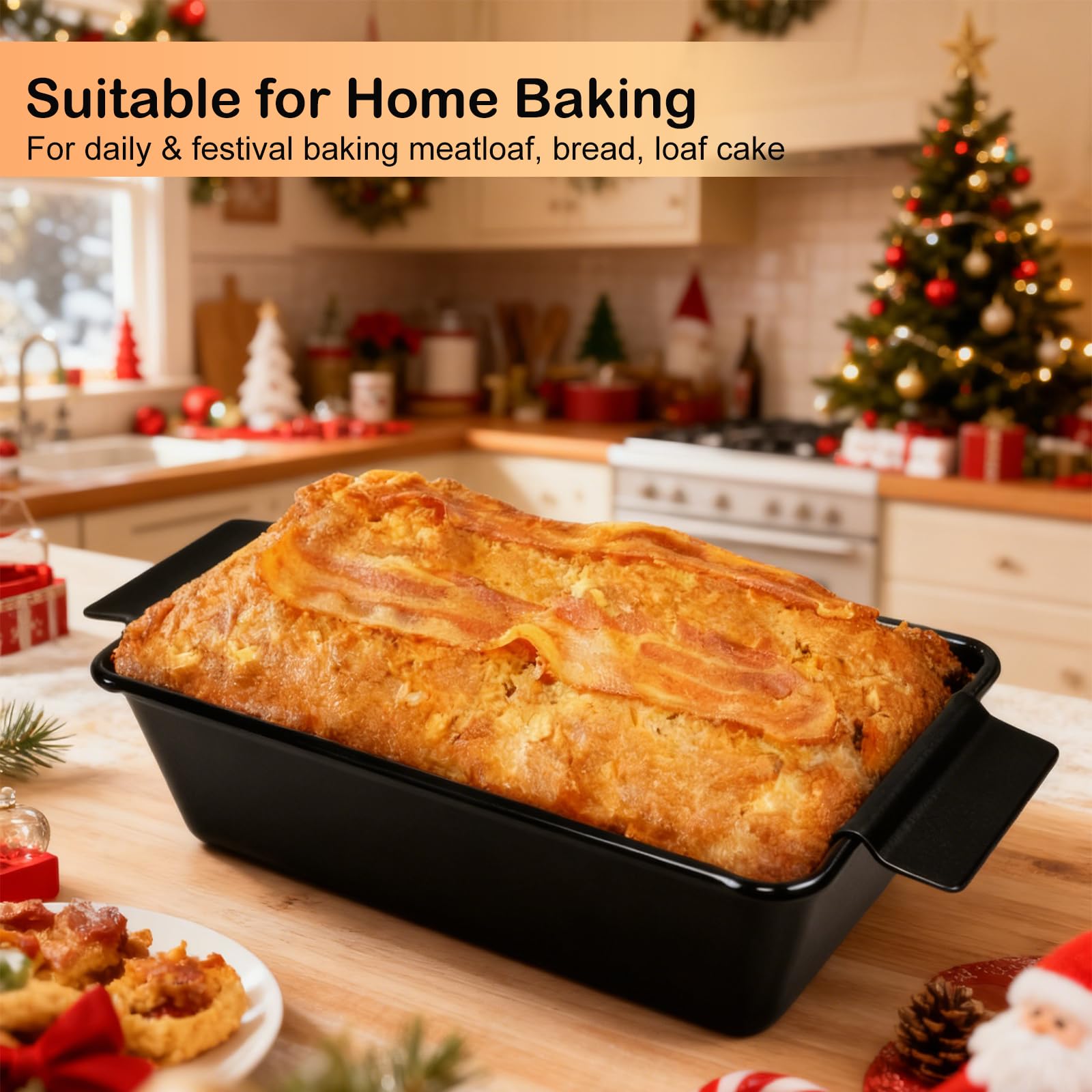 Barlket meatloaf pan with drain tray side view highlights sturdy construction and even heating