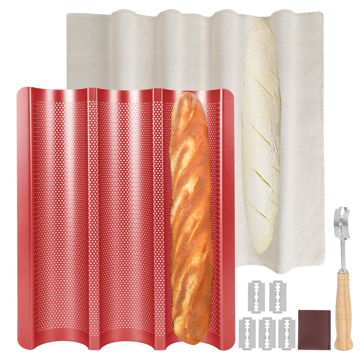 Barlket perforated baguette pan bottom holes for crispy crust and even bake