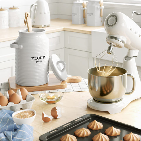 Barnyard Designs Abbey Collection flour container adds rustic charm to any kitchen.