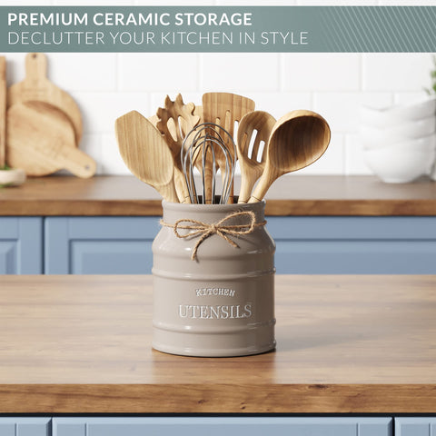 Barnyard Designs ceramic holder on kitchen counter emphasizes practical countertop organization