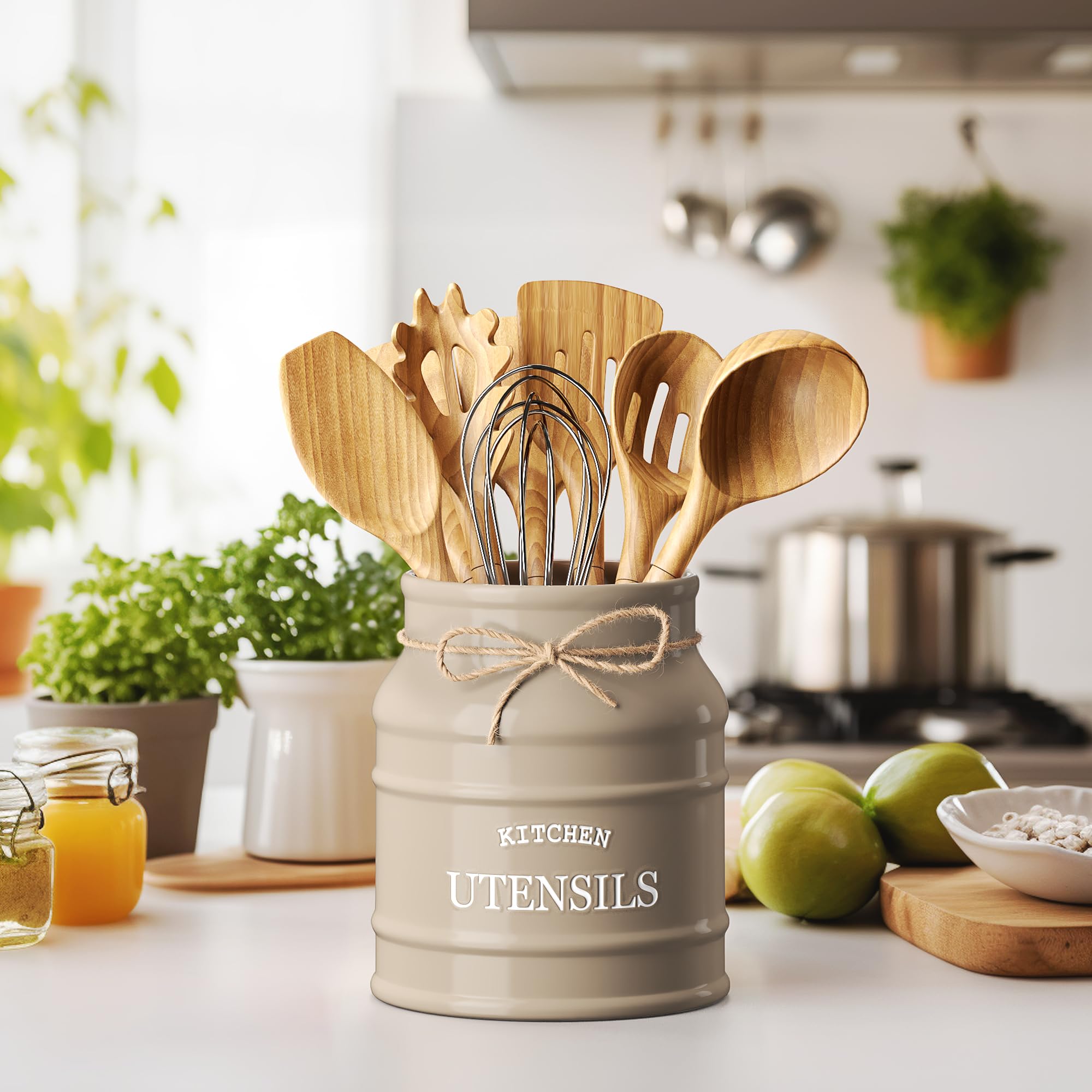 Barnyard Designs utensil holder side view highlights sturdy ceramic construction