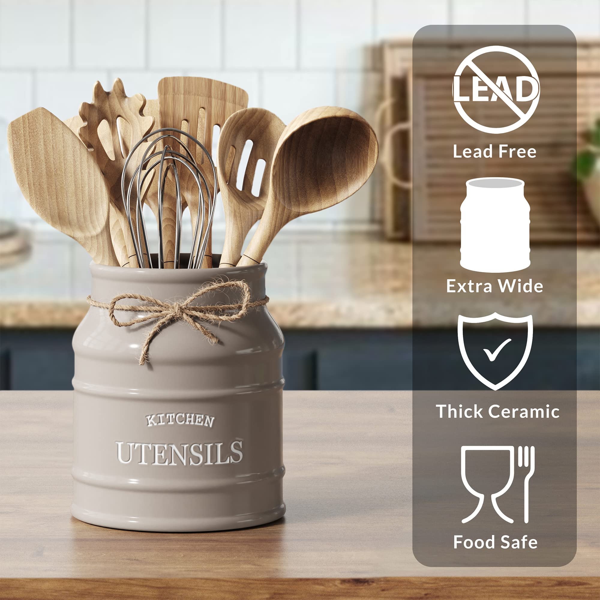 Barnyard Designs utensil holder top-down shot shows 5 inch opening for access