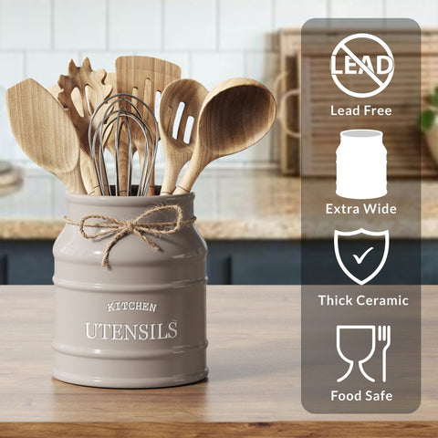 Barnyard Designs utensil holder top-down shot shows 5 inch opening for access