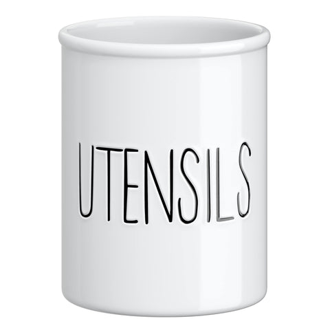 Barnyard Designs ceramic utensil holder on countertop keeps utensils organized and accessible.