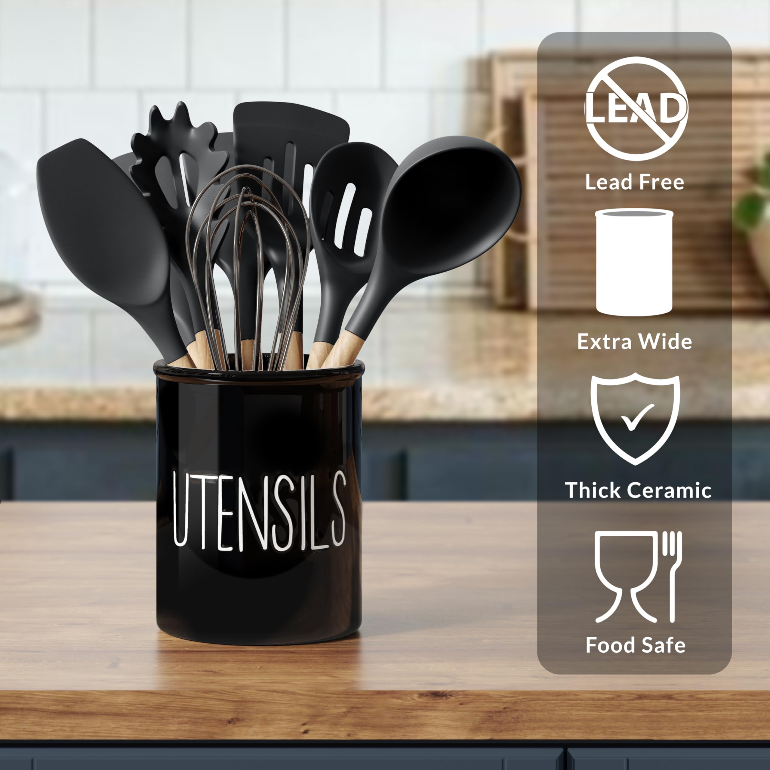 Barnyard Designs countertop crock for kitchen storage keeps countertops neat and tidy.