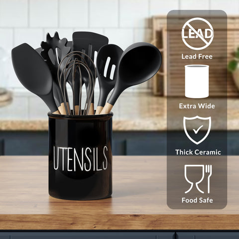 Barnyard Designs countertop crock for kitchen storage keeps countertops neat and tidy.