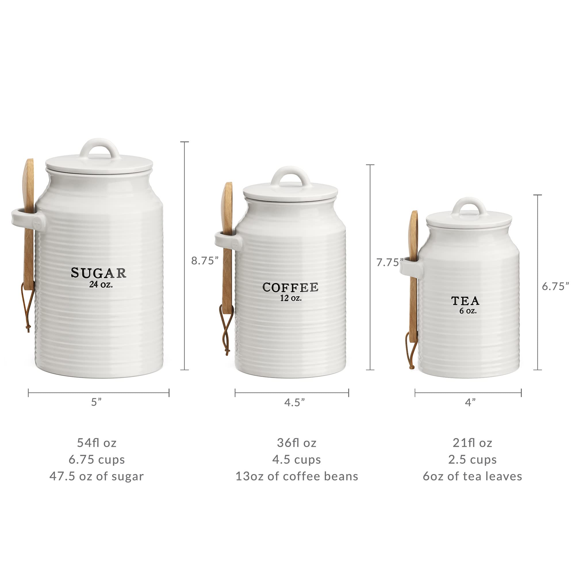 Barnyard Designs farmhouse ceramic canisters close-up highlighting vintage-inspired labels.