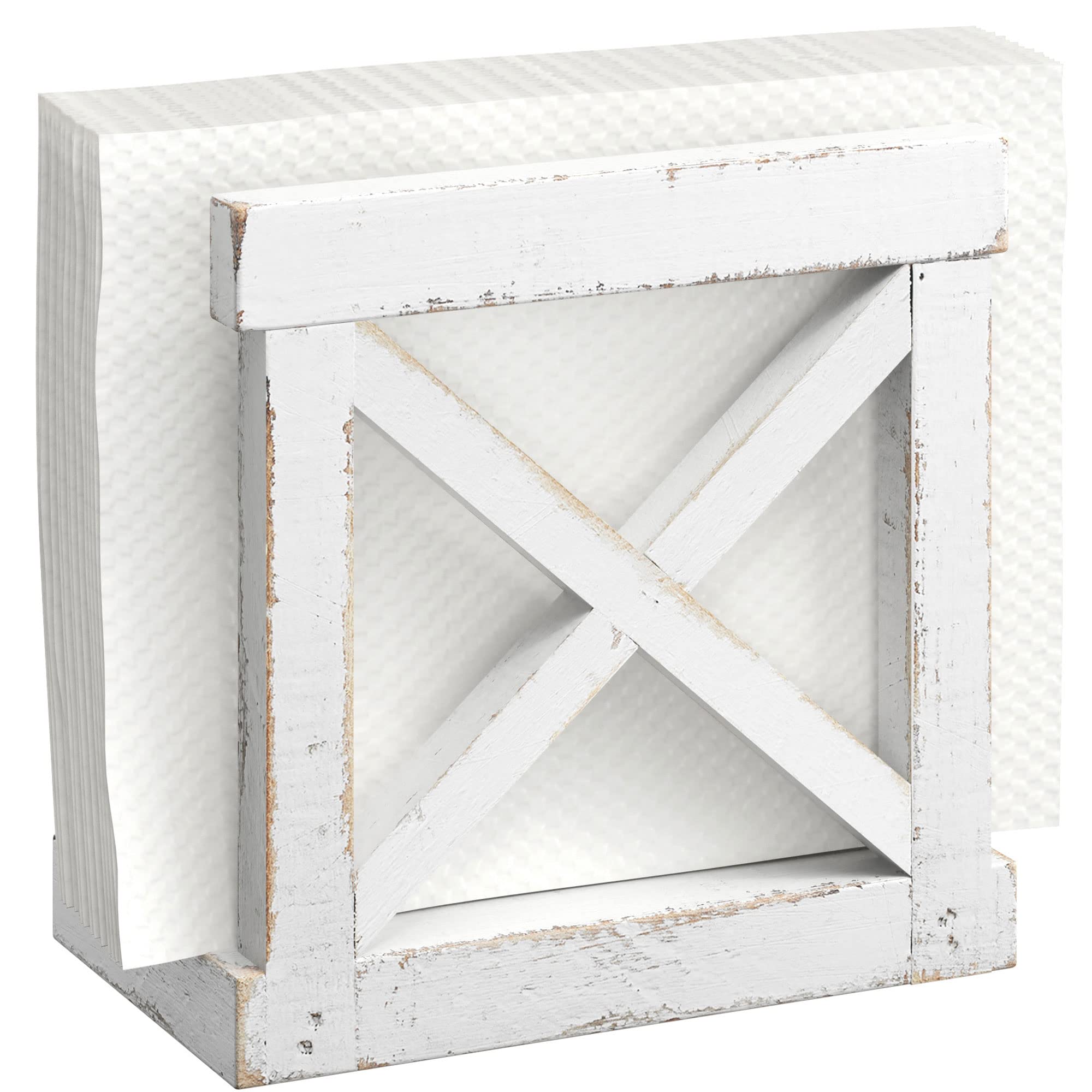Barnyard Designs napkin holder on table in white distressed finish for rustic kitchen decor