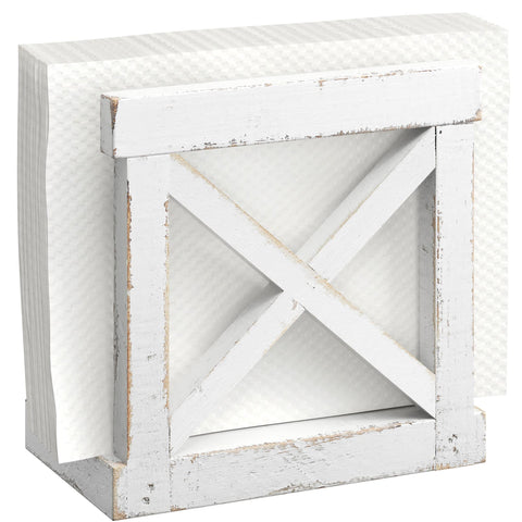 Barnyard Designs napkin holder on table in white distressed finish for rustic kitchen decor