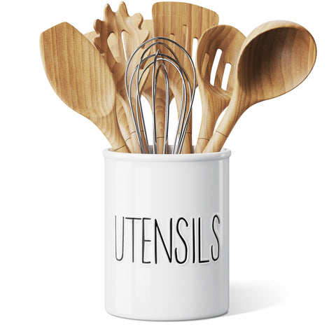 Barnyard Designs ceramic storage solution keeps tools tidy on the counter.