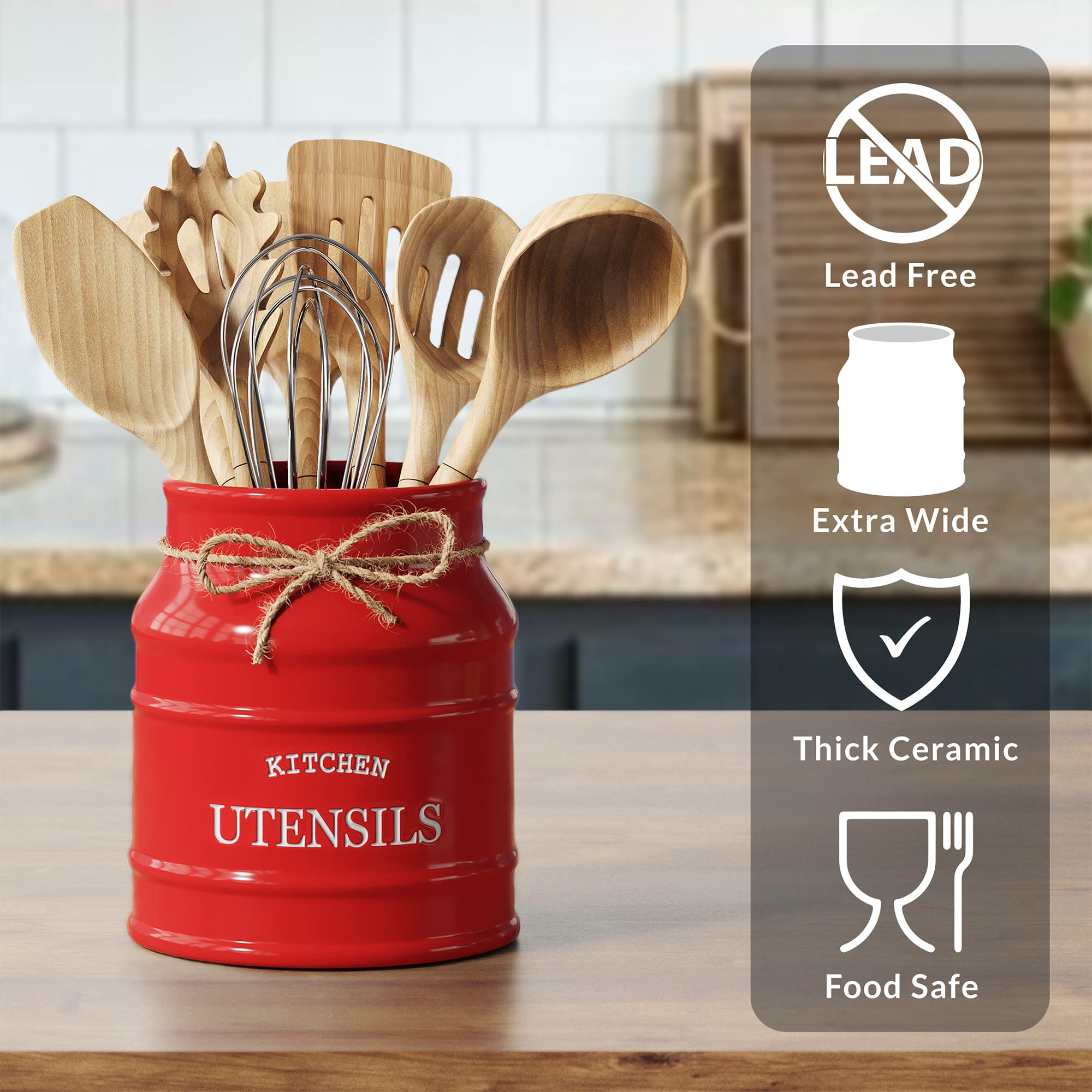 Barnyard Designs large rustic utensil organizer for everyday kitchen tools.