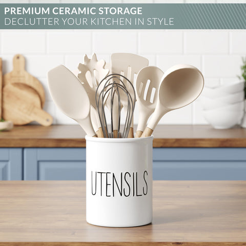 Barnyard Designs large utensils container fits many tools for daily cooking.