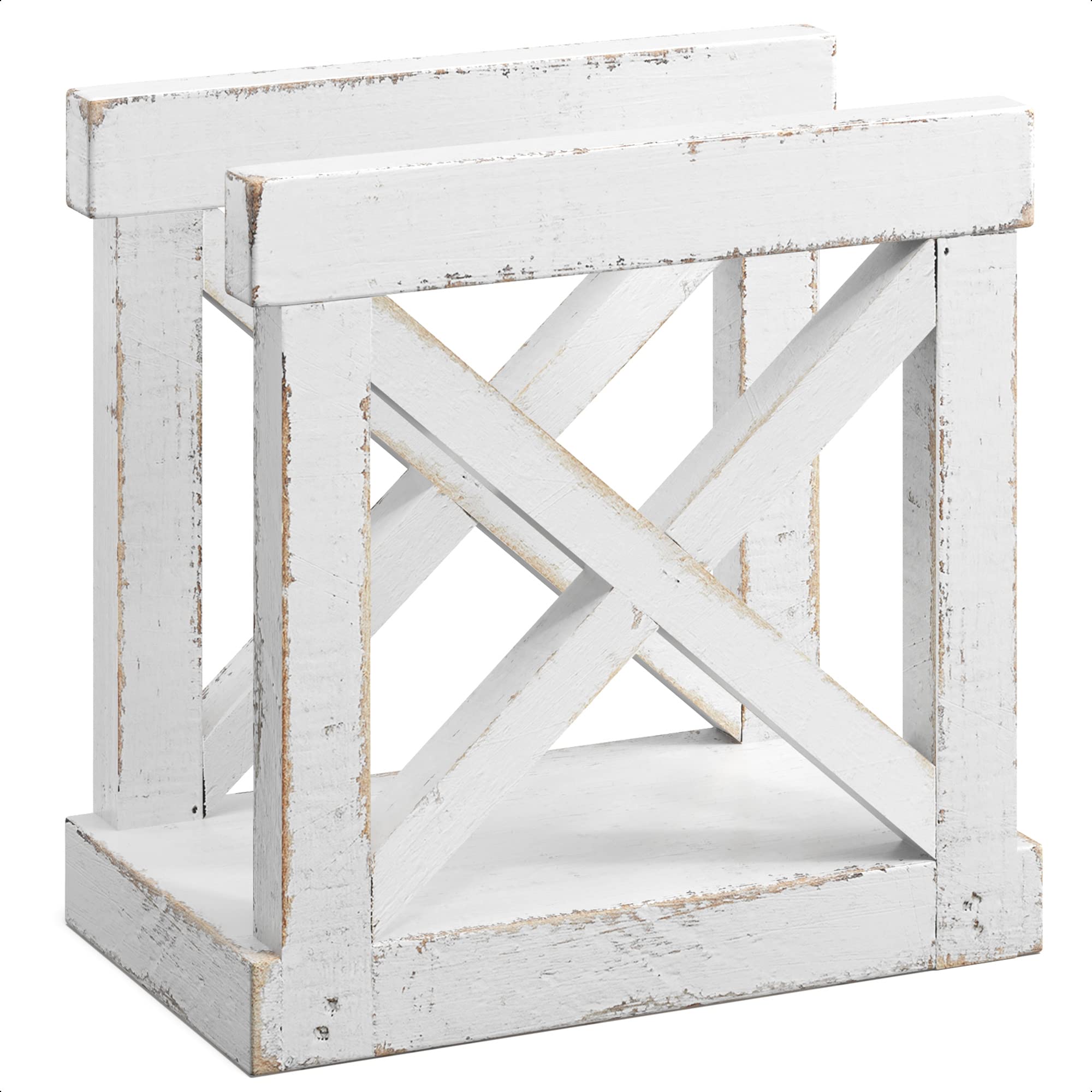 Barnyard Designs white vintage napkin dispenser blends with everyday tables