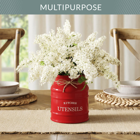Barnyard Designs red kitchen countertop display that complements rustic decor.