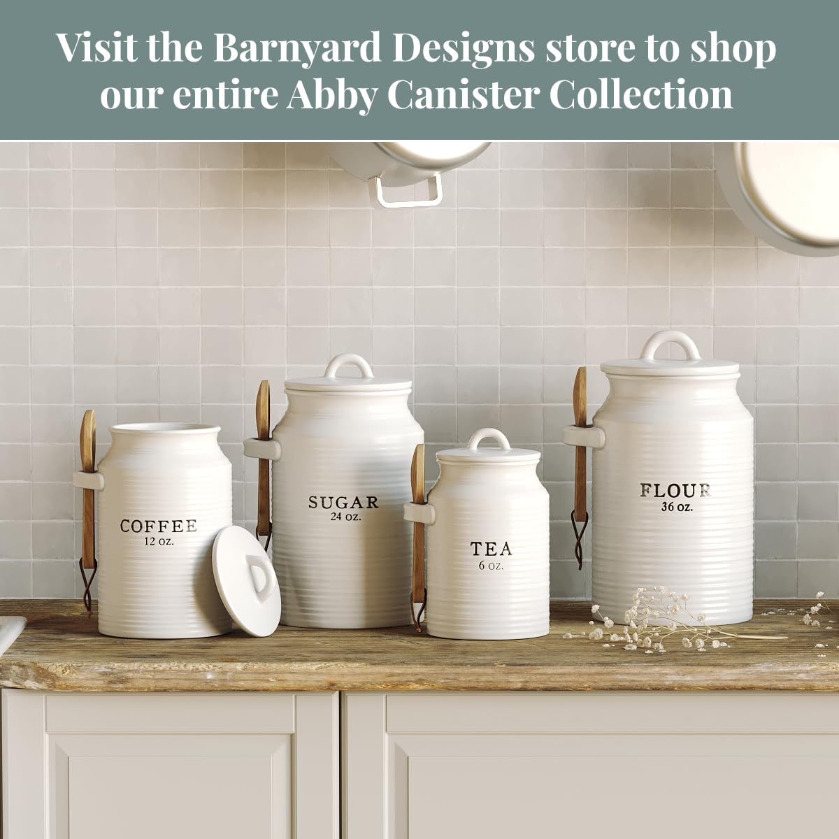 Barnyard Designs rustic farmhouse canister with wood lid enhances counters with warmth.