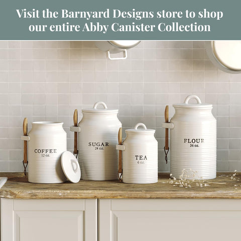 Barnyard Designs rustic farmhouse canister with wood lid enhances counters with warmth.