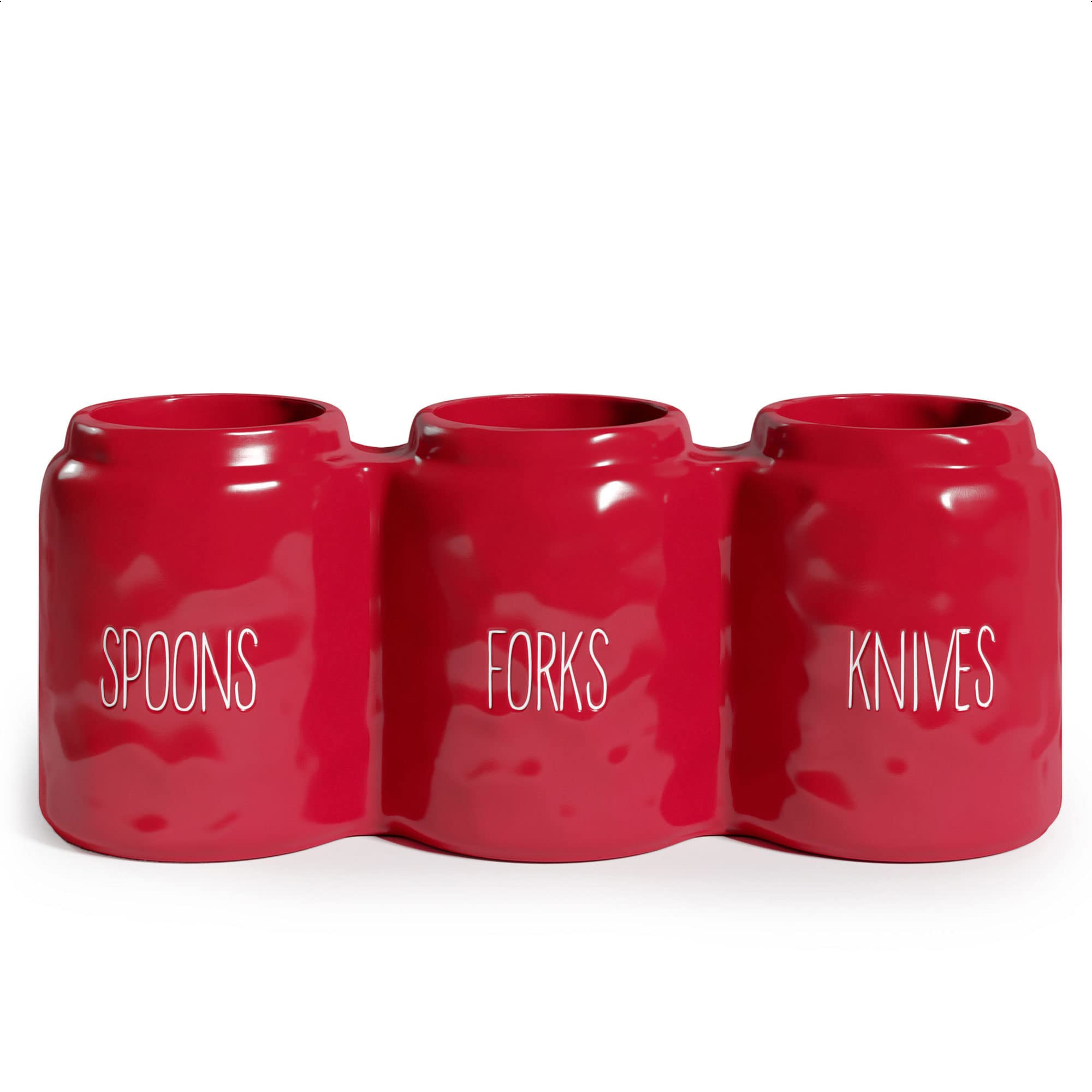 Barnyard Designs red ceramic caddy on counter for stylish storage