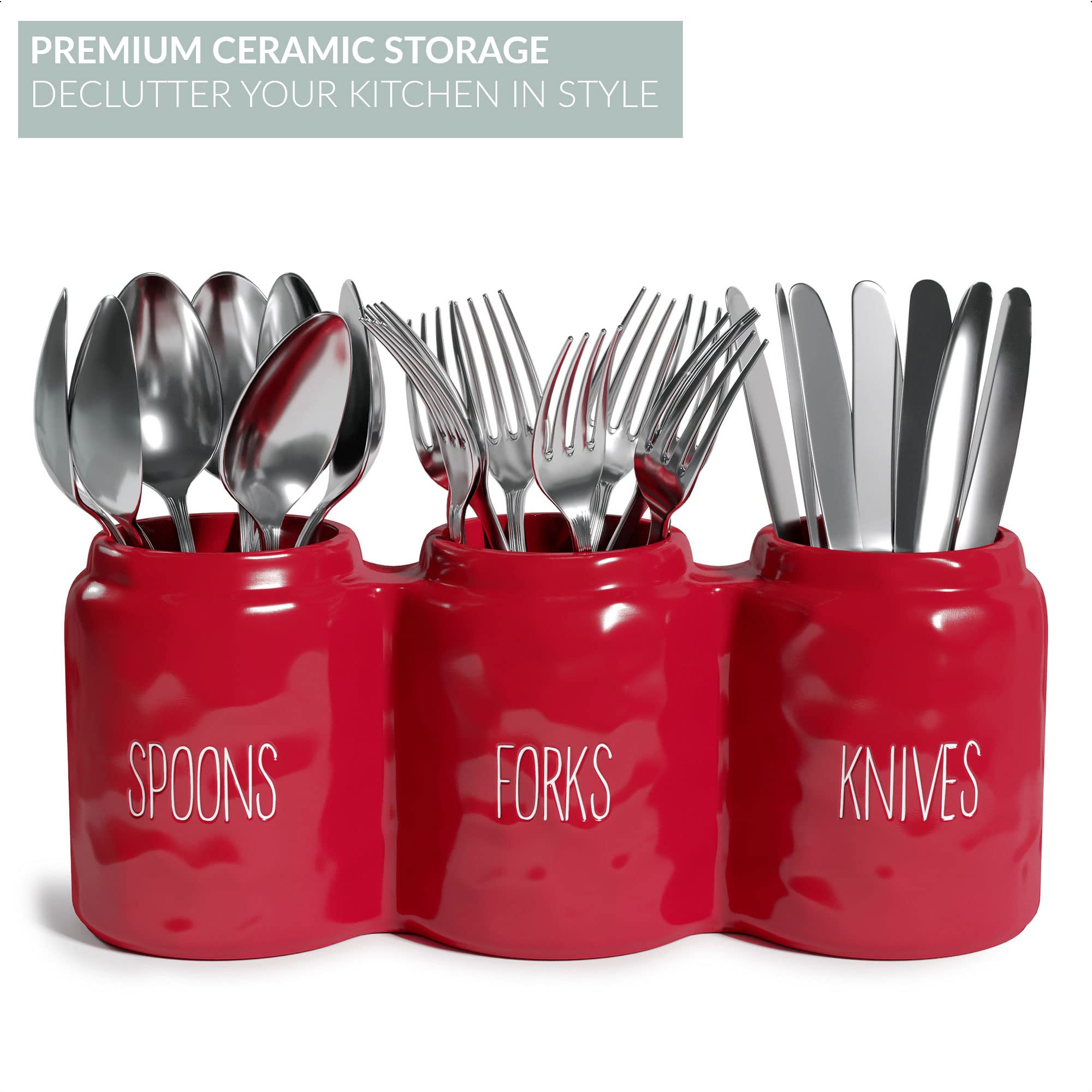 With utensils, ready for quick access at meals