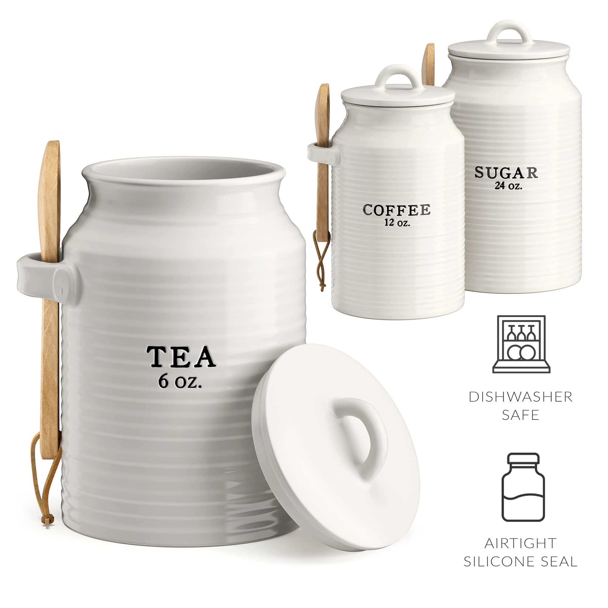 Barnyard Designs tea canister set with white finish adds elegant pantry organization.